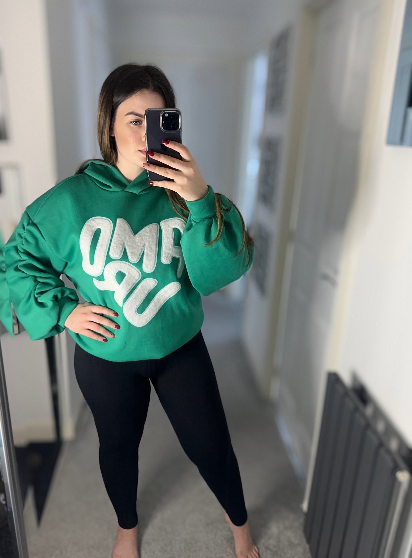 Green Amour Ruched Sleeve Hoodie